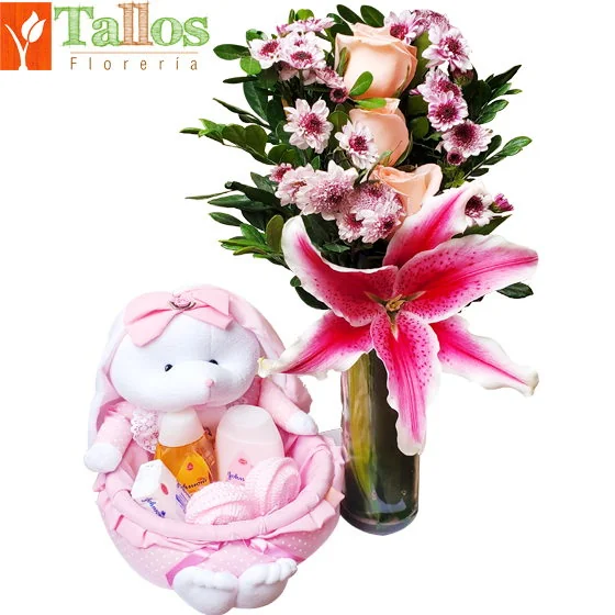 arreglo floral para nacimiento o baby shower de niña con entrega en Lima